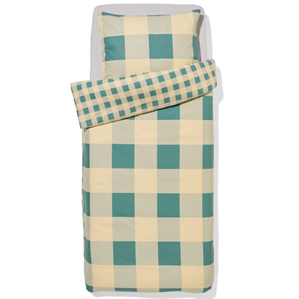 HEMA HEMA Dekbedovertrek 140x200/220cm Flanel Ruiten Groen-beige (groen)