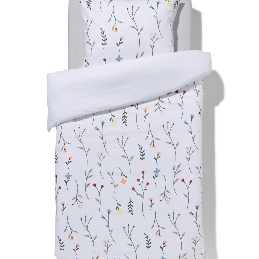 HEMA HEMA Dekbedovertrek 140x200/220cm Zacht Katoen Veldbloemen Wit (wit)