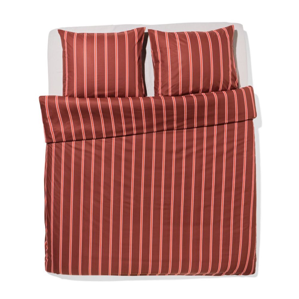 HEMA HEMA Dekbedovertrek 200x200/220cm Zacht Katoen Strepen Bruin (bruin)