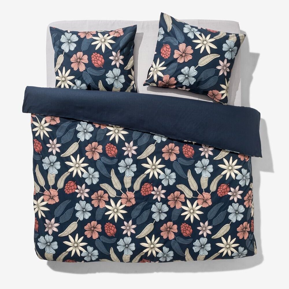 HEMA HEMA Dekbedovertrek 240x200/220cm Zacht Katoen Bloemen Blauw (blauw)
