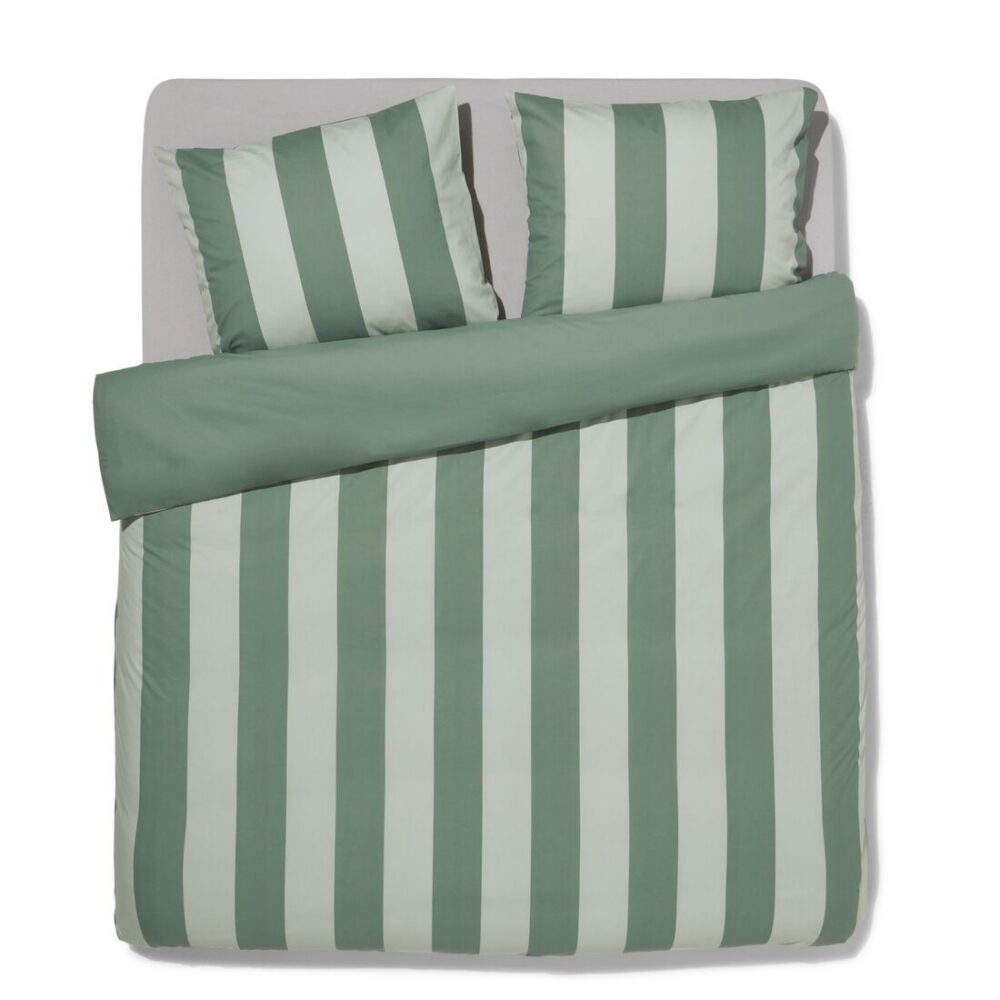HEMA HEMA Dekbedovertrek 240x200/220cm Zacht Katoen Strepen Groen (groen)
