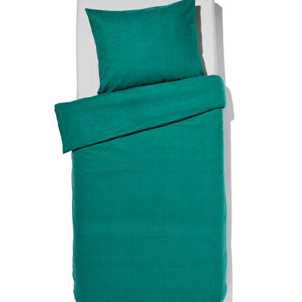 HEMA HEMA Dekbedovertrek Flanel 140x200/220 Melange Donker Groen (donkergroen)